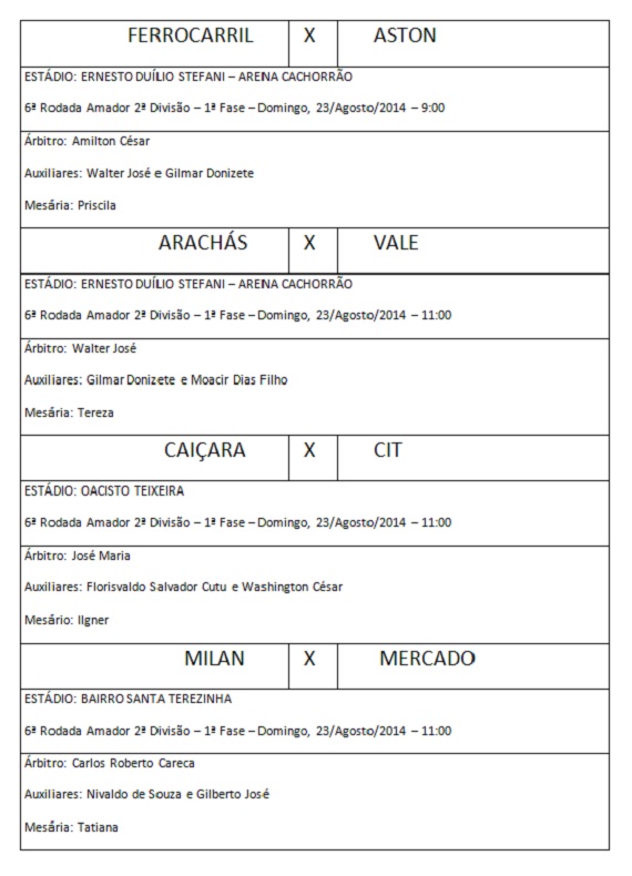 Arbitragem 6ª rodada Amador Segunda Divisão